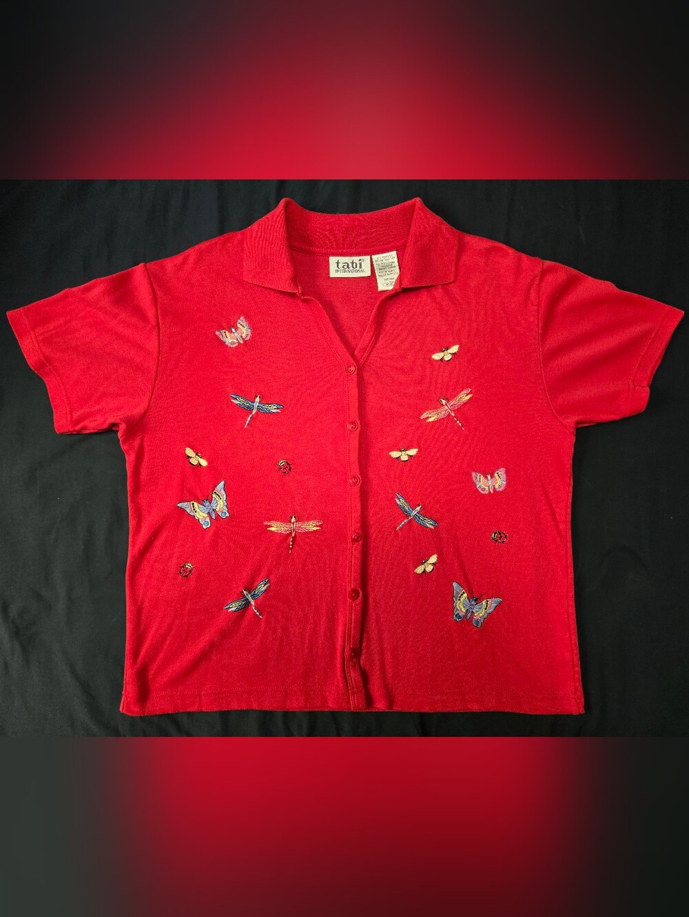 Tabi Pink Embroidered Butterfly & Dragonfly Button-Up Top